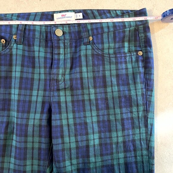 Vineyard Vines Pants Womens 6 Blue Green Blackwatch Plaid 5 Pocket Trousers - Picture 7 of 8